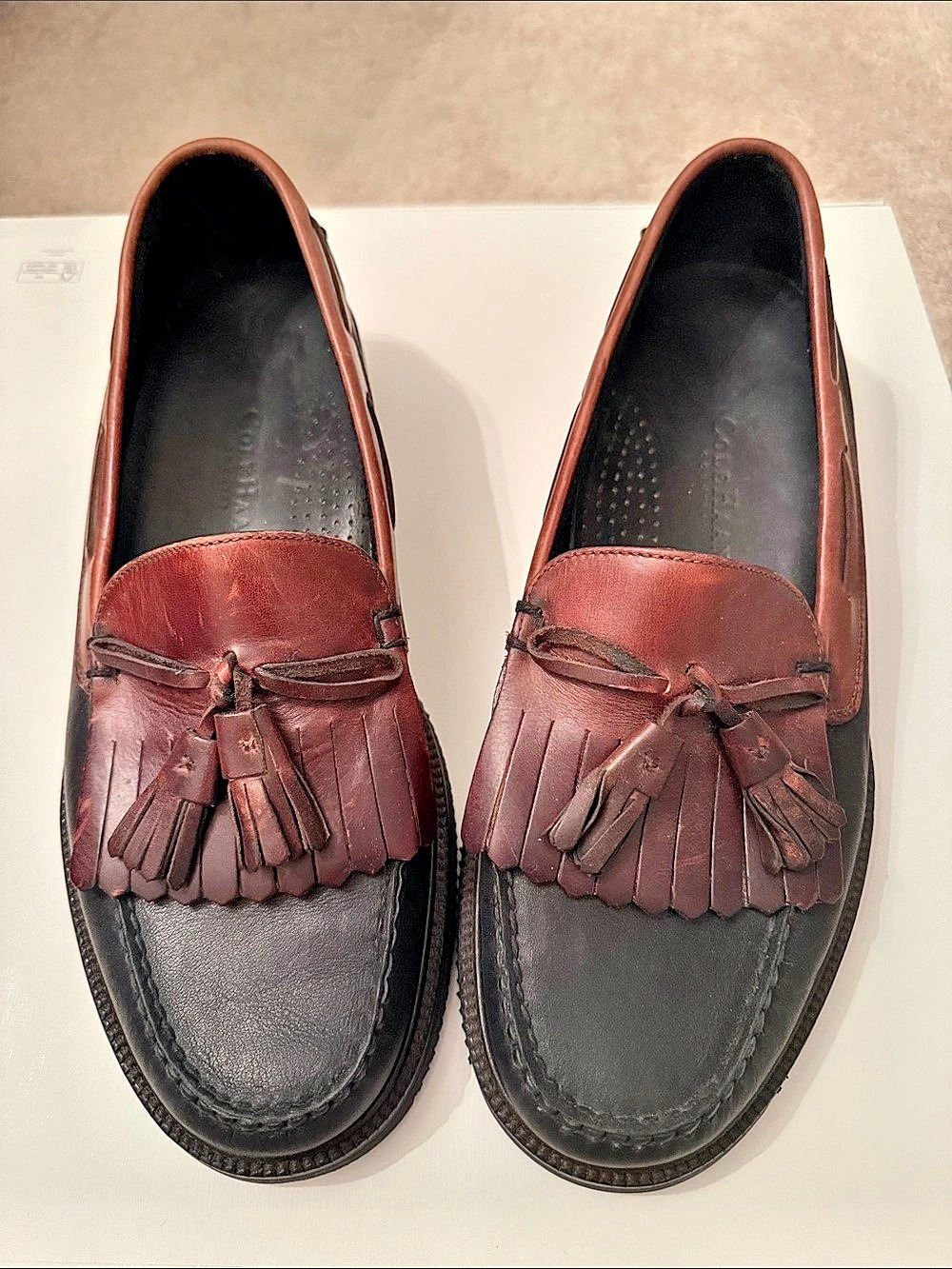 Cole Haan Men's Tassel Loafers US 10 Brown & Dark Navy